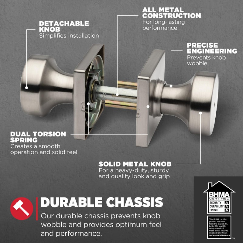Kwikset Pismo Interior Privacy Door Knob with Lock, Door Handle For Bathroom and Bedroom, Satin Nickel Keyless Turn Lock Doorknob, with Microban Protection - Image 3
